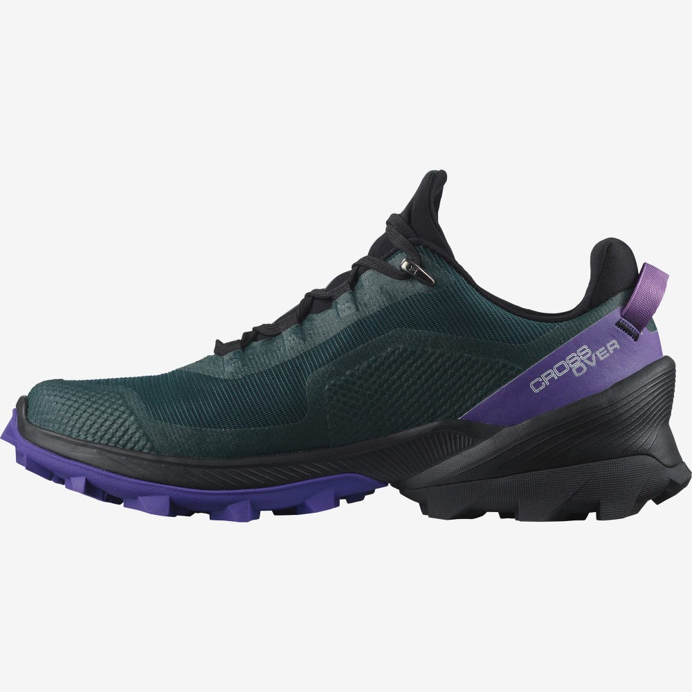 Salomon CROSS OVER GORE-TEX Női Túracipő MélyZöld/Fekete/Királykék Lila | TWE106935