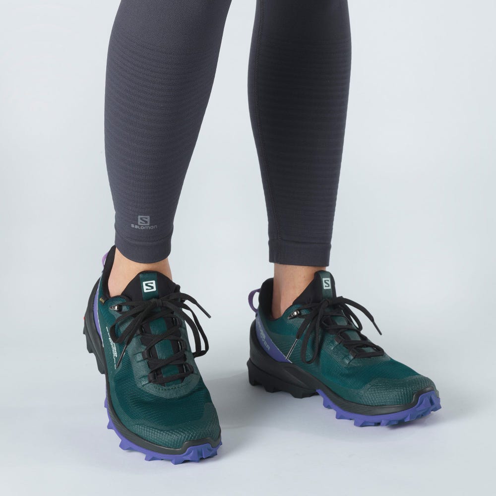 Salomon CROSS OVER GORE-TEX Női Túracipő MélyZöld/Fekete/Királykék Lila | TWE106935