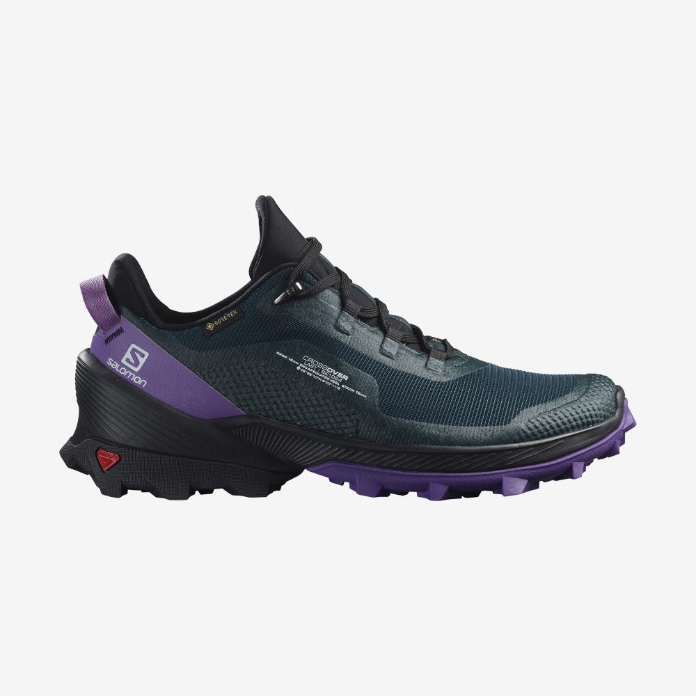 Salomon CROSS OVER GORE-TEX Női Túracipő MélyZöld/Fekete/Királykék Lila | TWE106935