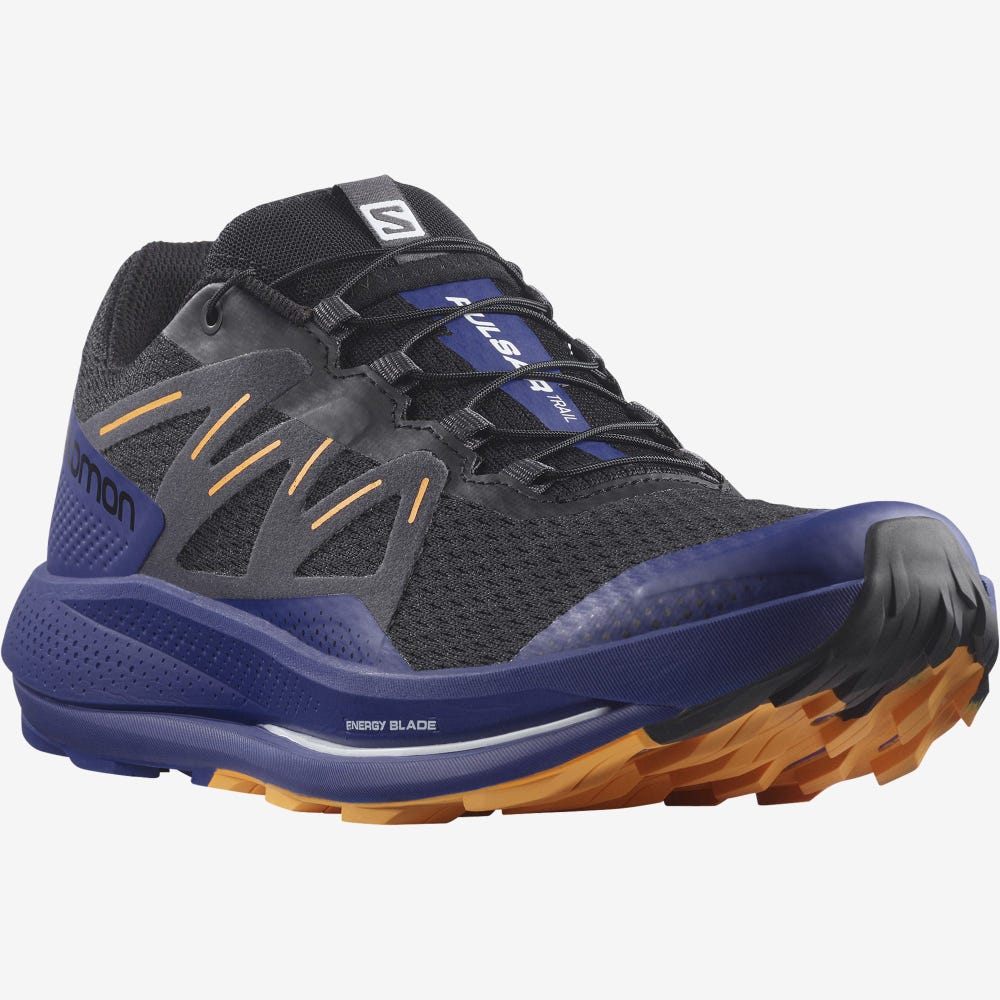 Salomon PULSAR TRAIL Férfi Terepfutó Cipő Fekete/Kék/Narancssárga | JQL170285