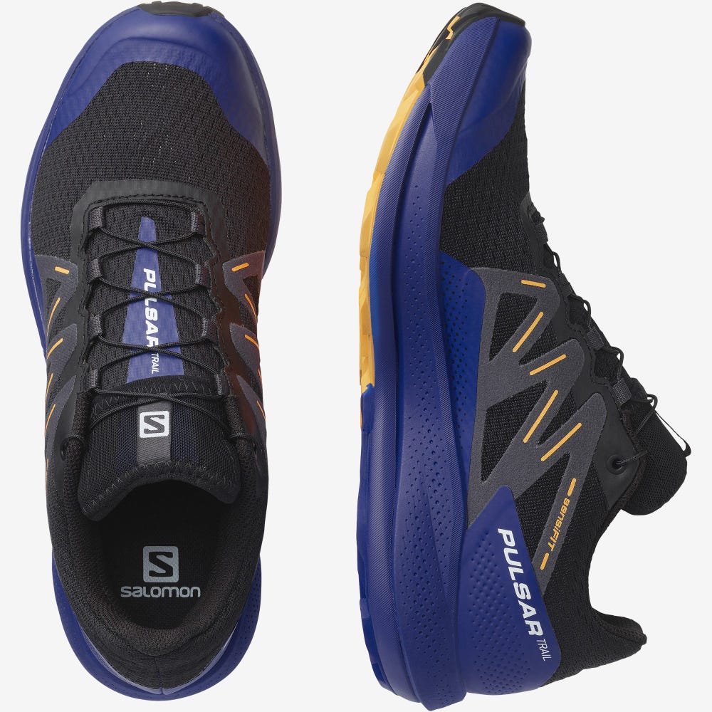 Salomon PULSAR TRAIL Férfi Terepfutó Cipő Fekete/Kék/Narancssárga | JQL170285