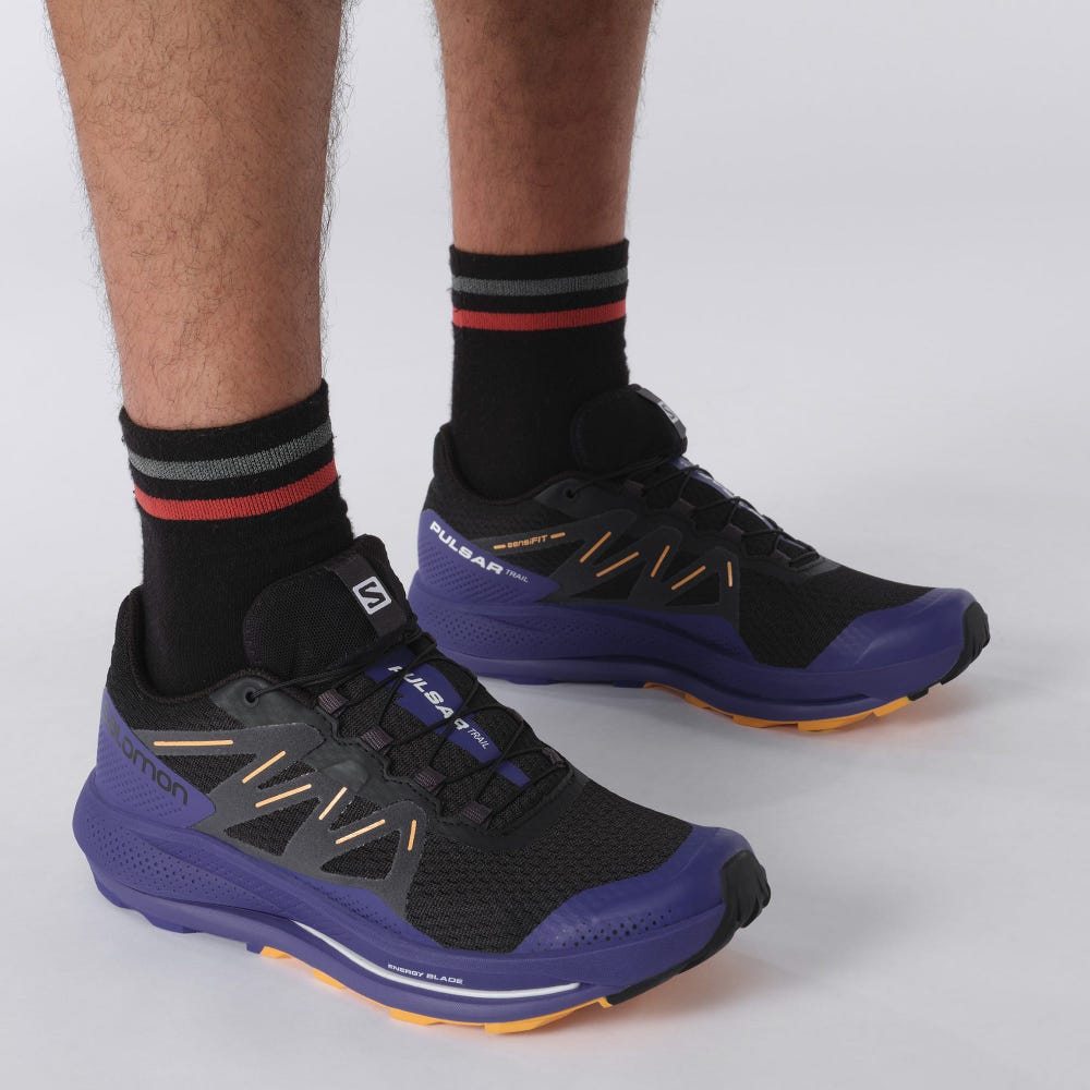 Salomon PULSAR TRAIL Férfi Terepfutó Cipő Fekete/Kék/Narancssárga | JQL170285