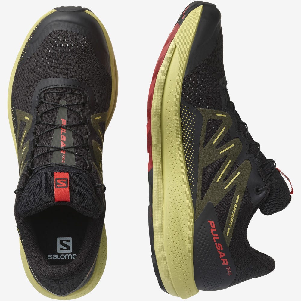 Salomon PULSAR TRAIL GORE-TEX Férfi Terepfutó Cipő Fekete/Zöld/Piros | KXI627549