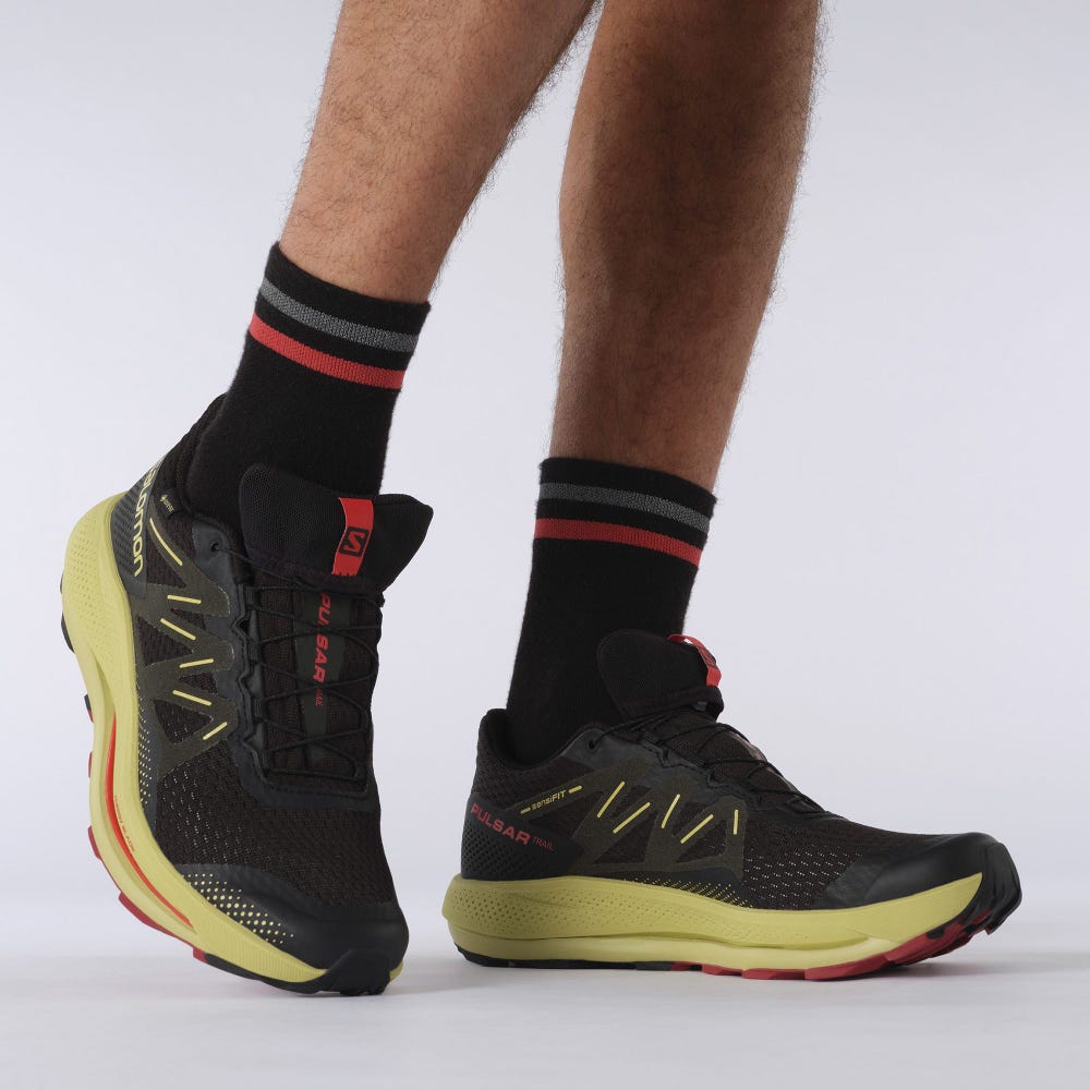 Salomon PULSAR TRAIL GORE-TEX Férfi Terepfutó Cipő Fekete/Zöld/Piros | KXI627549