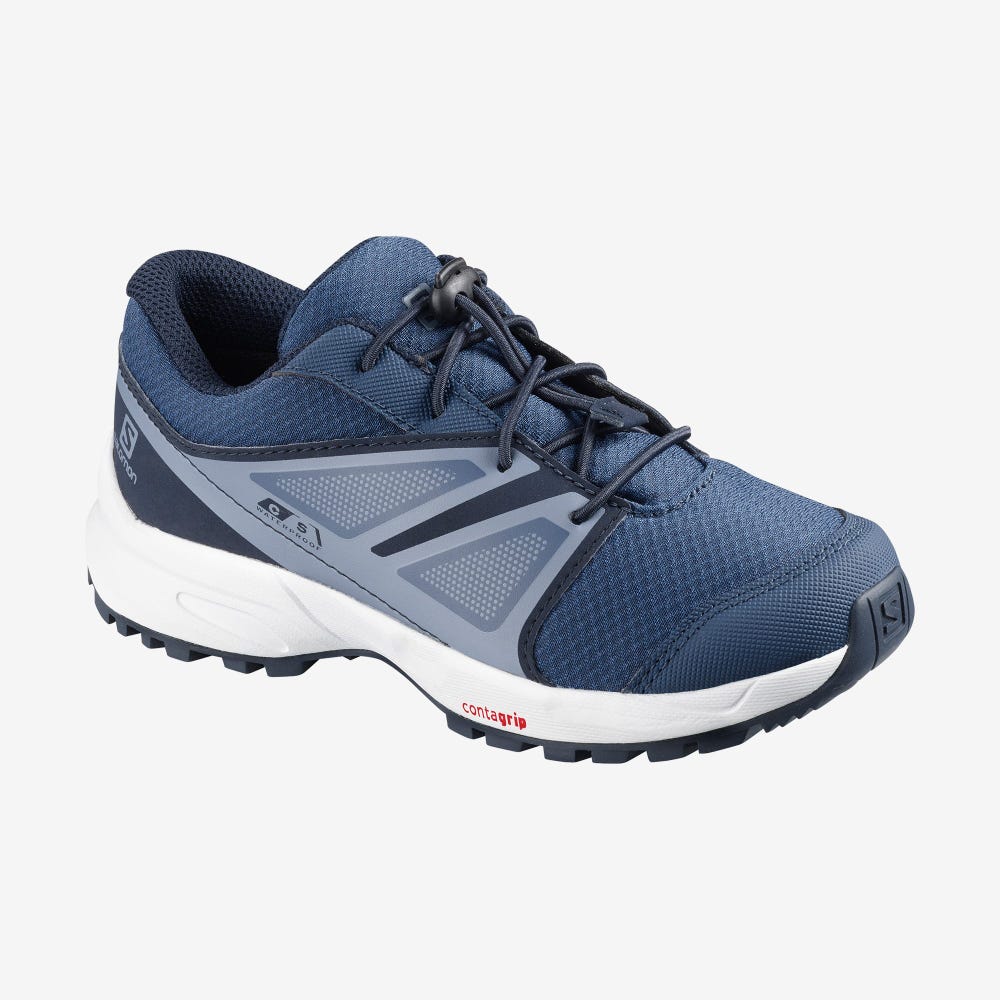 Salomon SENSE CLIMASALOMON™ WATERPROOF Gyerek Futócipő Sötétkék/Szürke | XIH653714