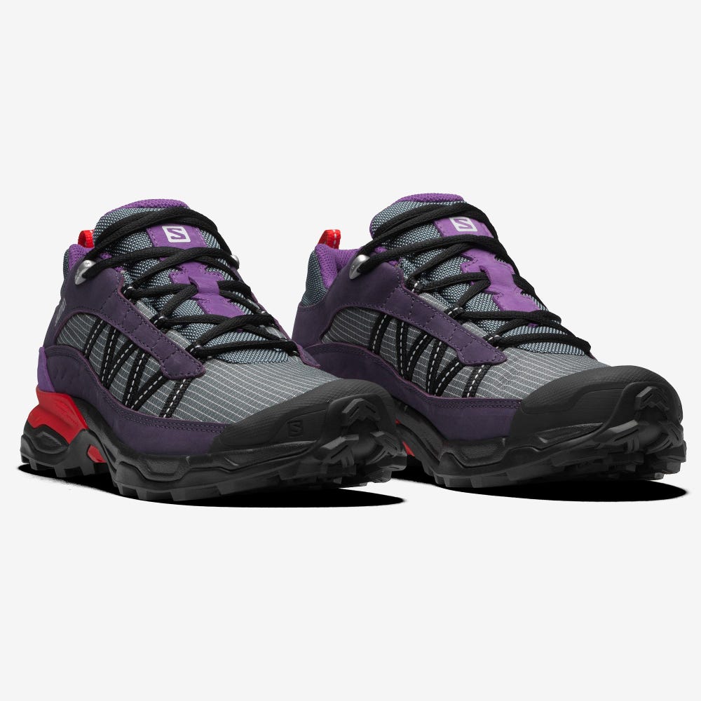 Salomon SHELTER LOW LEATHER Férfi Sportcipő Szürke/Lila/Piros | TLK627853