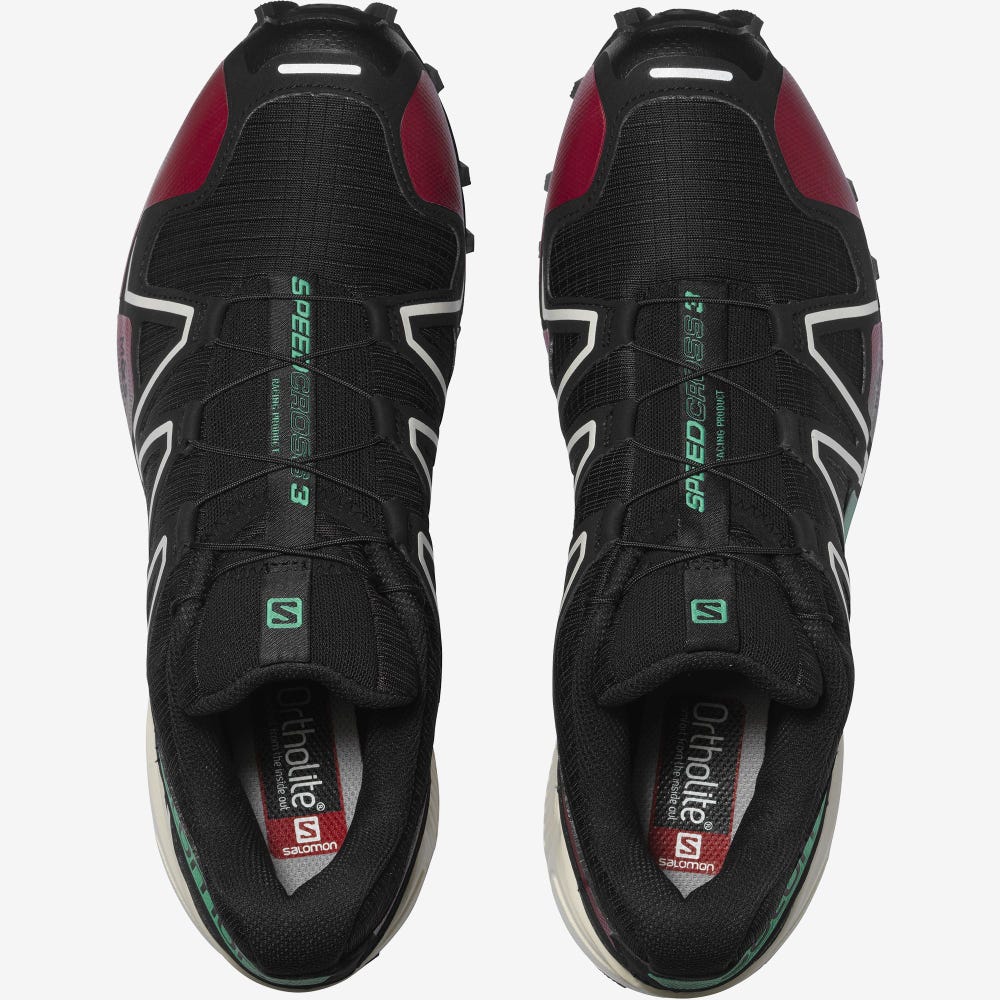 Salomon SPEEDCROSS 3 Férfi Sportcipő Fekete/MélyZöld/Piros | AIP783945