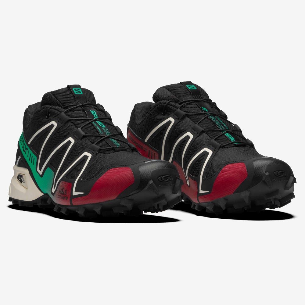 Salomon SPEEDCROSS 3 Férfi Sportcipő Fekete/MélyZöld/Piros | AIP783945