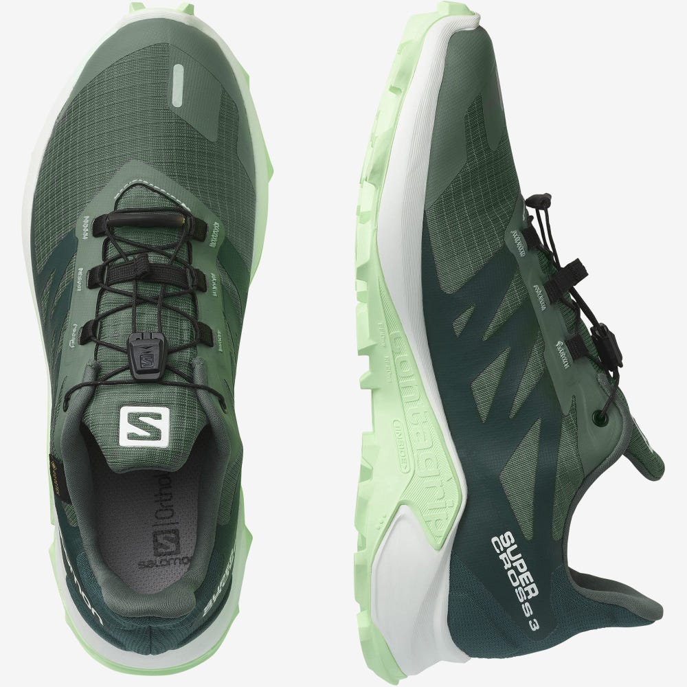 Salomon SUPERCROSS 3 GORE-TEX Női Terepfutó Cipő Zöld/Fehér/Zöld | SRL840619