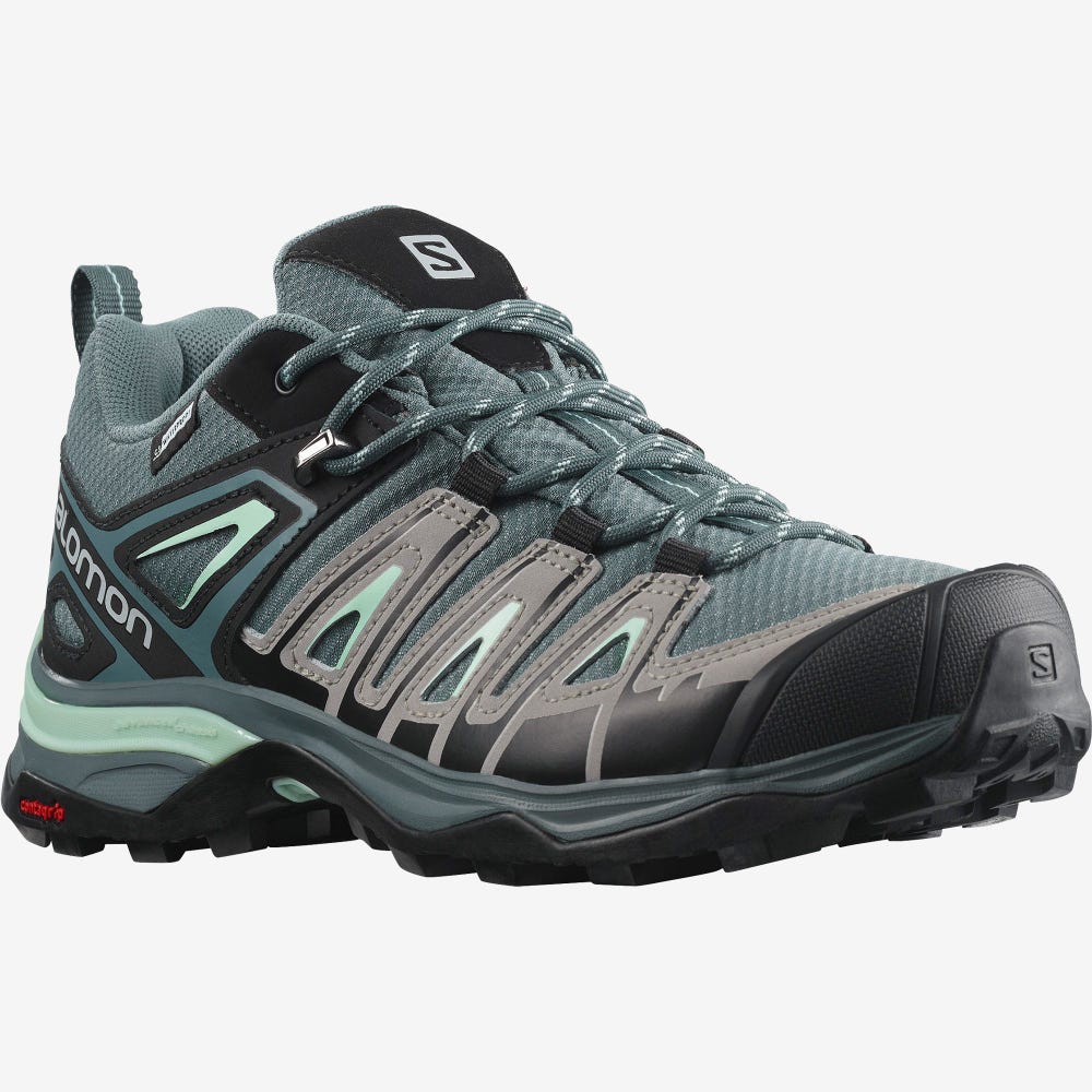 Salomon X ULTRA PIONEER CLIMASALOMON™ WATERPROOF Női Túracipő Szürke/Zöld | MZE394682