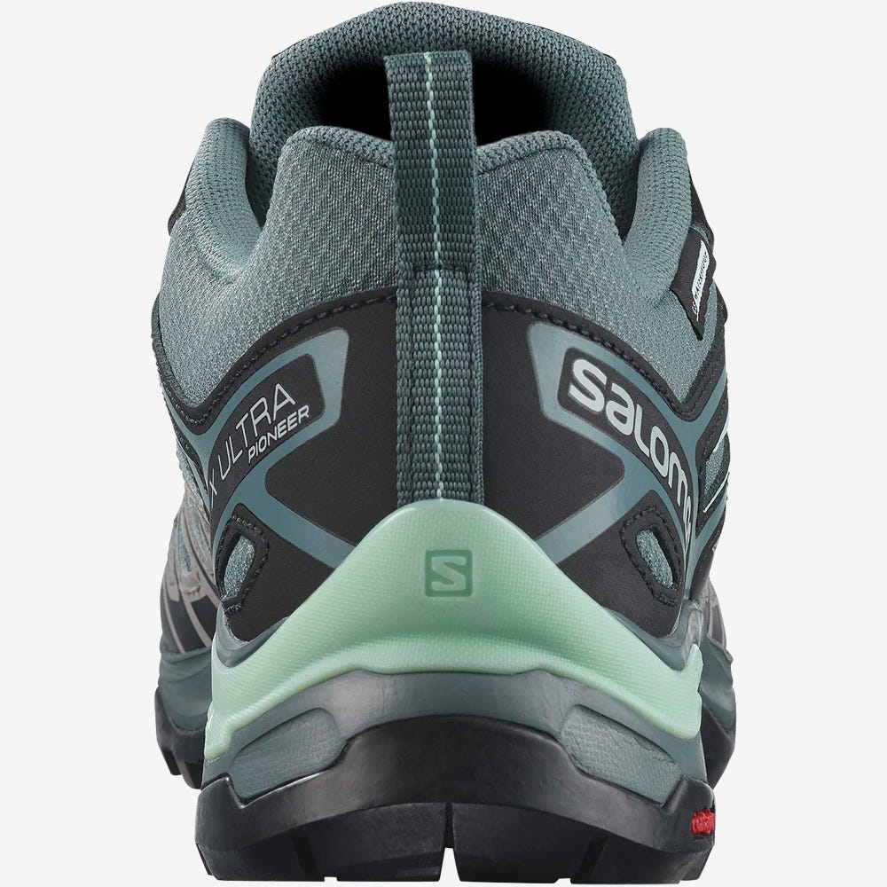 Salomon X ULTRA PIONEER CLIMASALOMON™ WATERPROOF Női Túracipő Szürke/Zöld | MZE394682