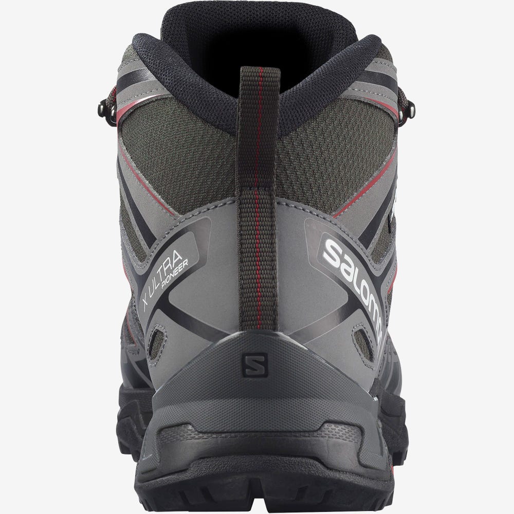 Salomon X ULTRA PIONEER MID CLIMASALOMON™ WATERPROOF Férfi Túrabakancs Olivazöld/Piros | RJA596023
