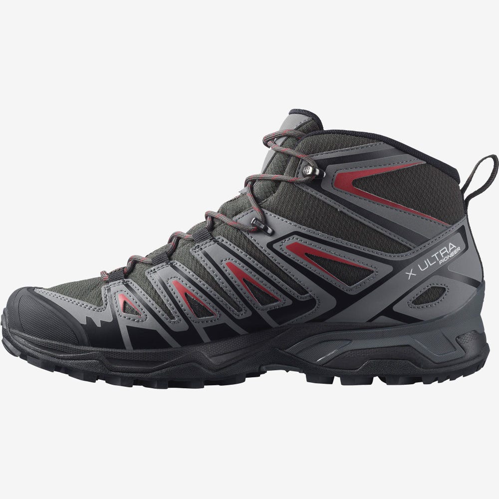 Salomon X ULTRA PIONEER MID CLIMASALOMON™ WATERPROOF Férfi Túrabakancs Olivazöld/Piros | RJA596023