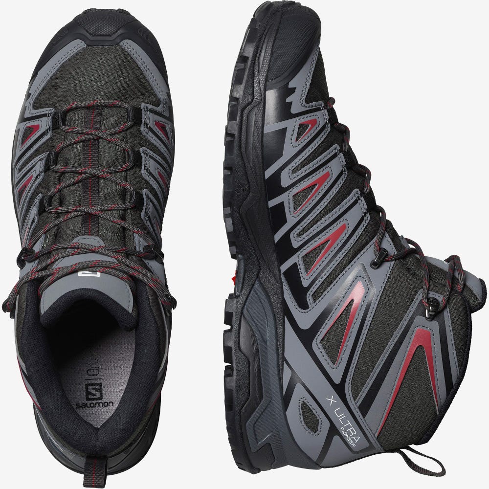 Salomon X ULTRA PIONEER MID CLIMASALOMON™ WATERPROOF Férfi Túrabakancs Olivazöld/Piros | RJA596023