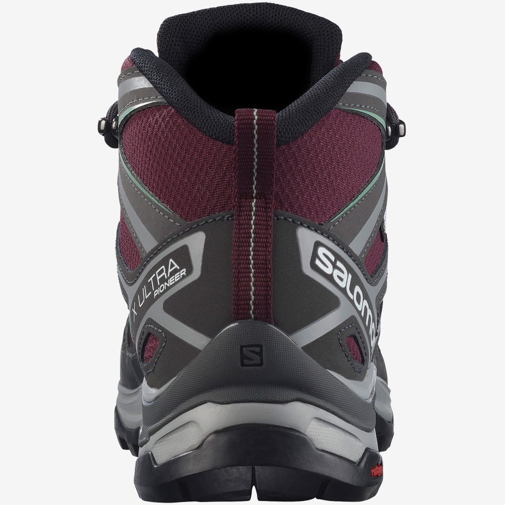 Salomon X ULTRA PIONEER MID CLIMASALOMON™ WATERPROOF Női Túrabakancs Bordó/Szürke Zöld | VZL872634