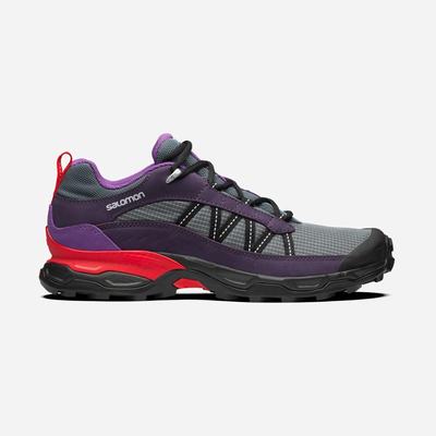 Salomon SHELTER LOW LEATHER Férfi Sportcipő Szürke/Lila/Piros | TLK627853