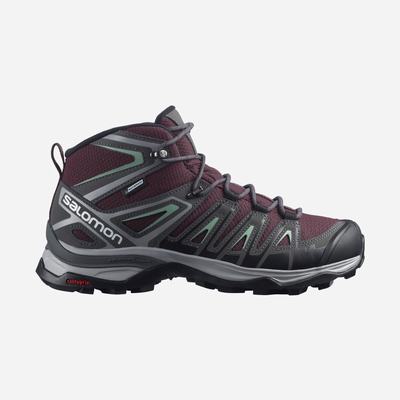 Salomon X ULTRA PIONEER MID CLIMASALOMON™ WATERPROOF Női Túrabakancs Bordó/Szürke Zöld | VZL872634